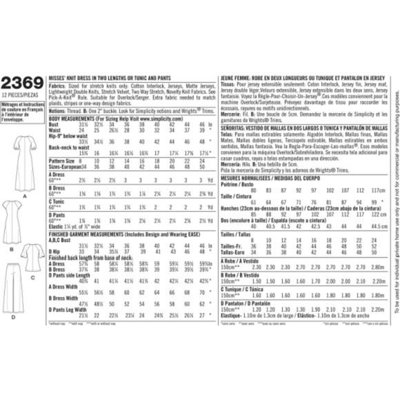 Simplicity 2369 Sewing Pattern -  Misses Wrap Dress, Wrap Tunic & Pants - Picture 3 of 4